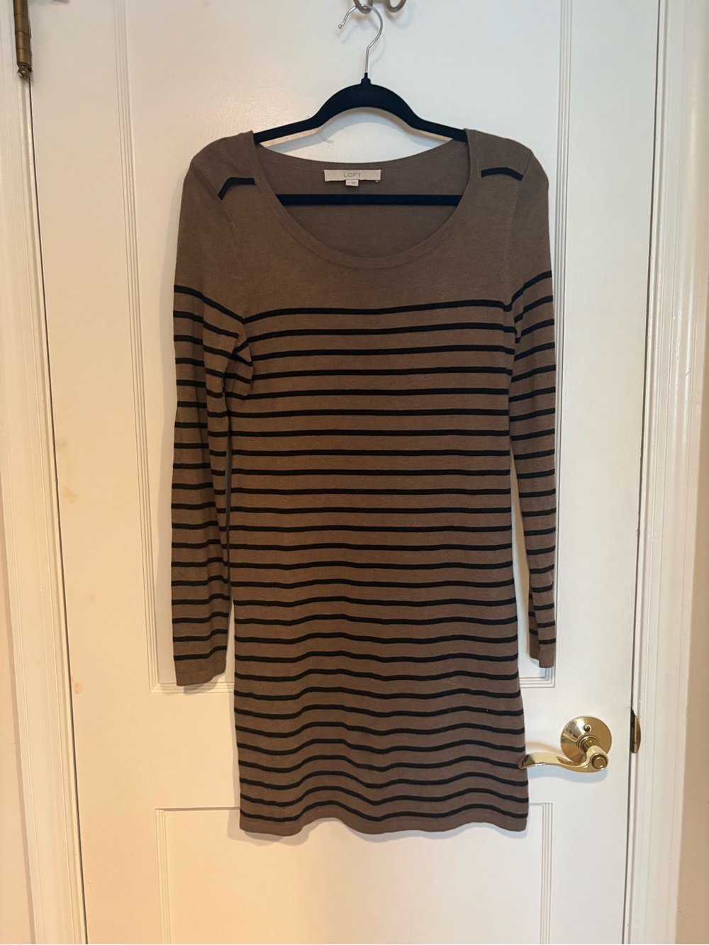 LOFT Brown and Black Striped Long-Sleeve Knit Dress